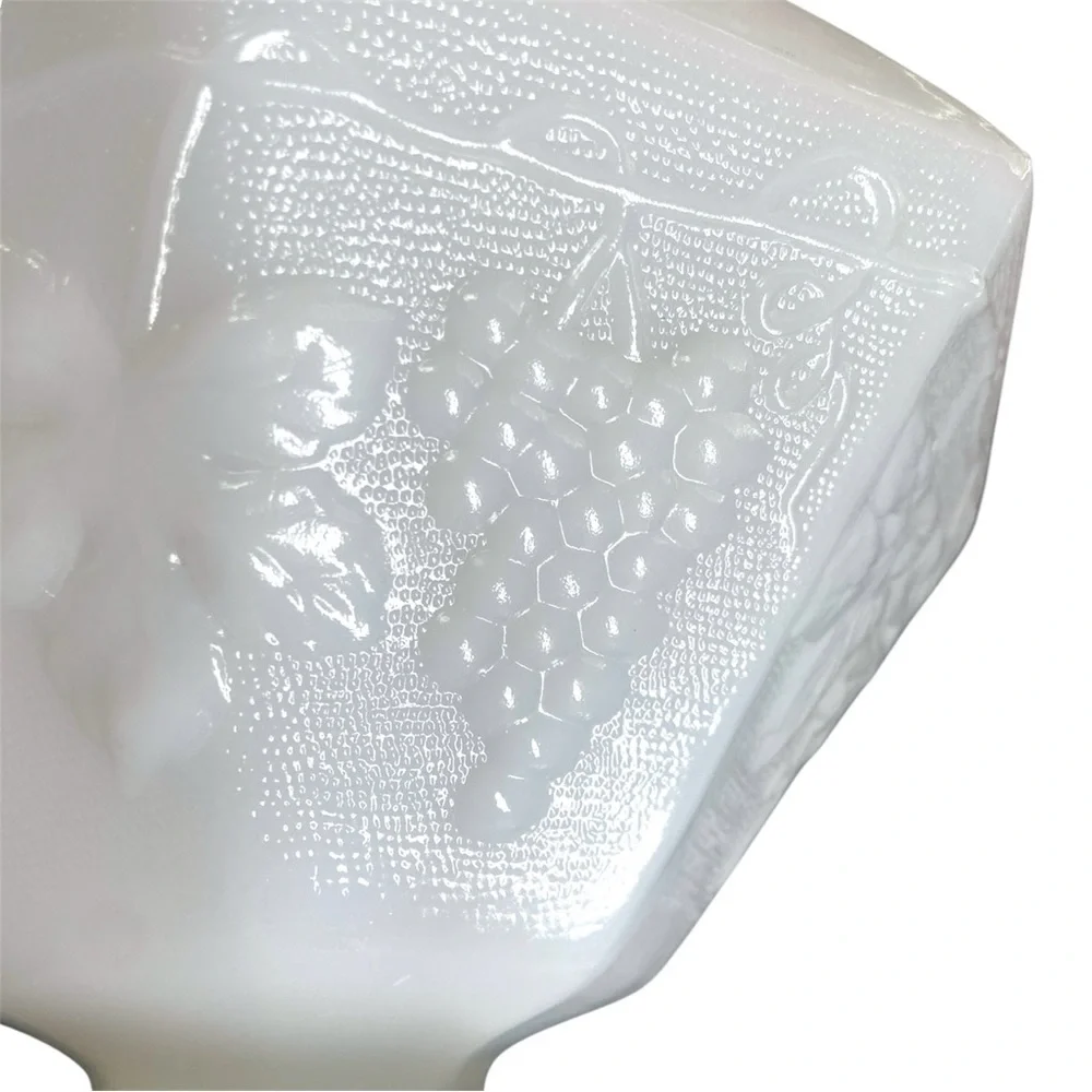 Vintage 1960s Anchor Hocking 9” Milk Glass Grape Leaf Pedestal Footed Fruit Bowl